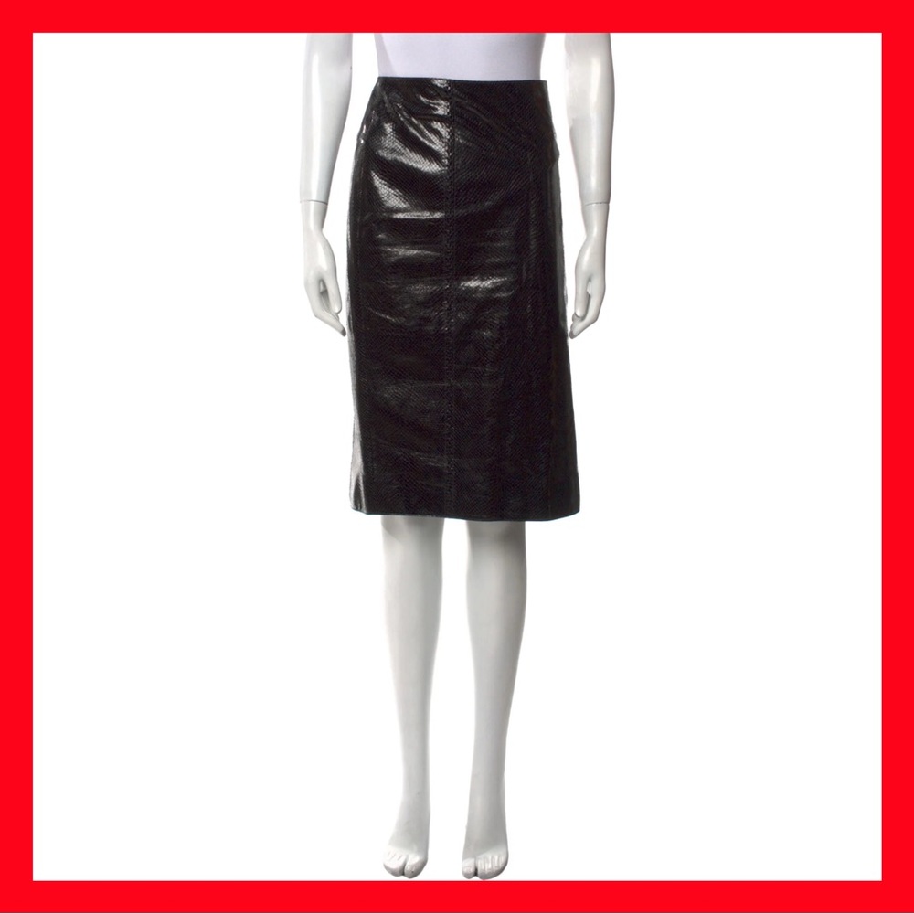 $1990 Polo Ralph Lauren Purple Label Goat Leather Black Knee Skirt Women Size 6